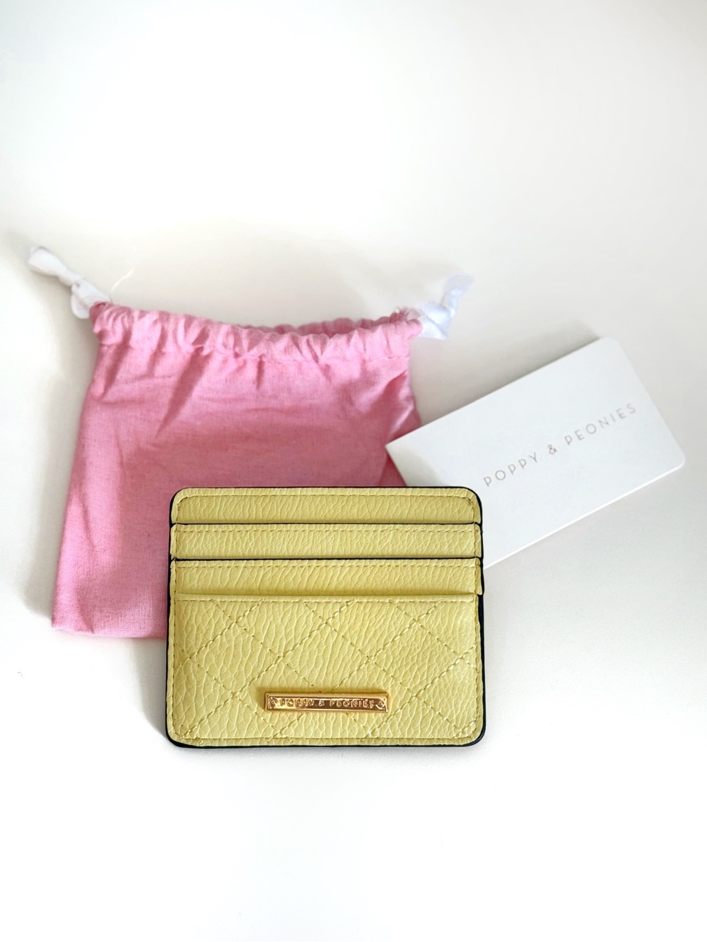 Poppy & Peonies Pastel / Soft Butter Yellow Quilted Card Case / Cardholder